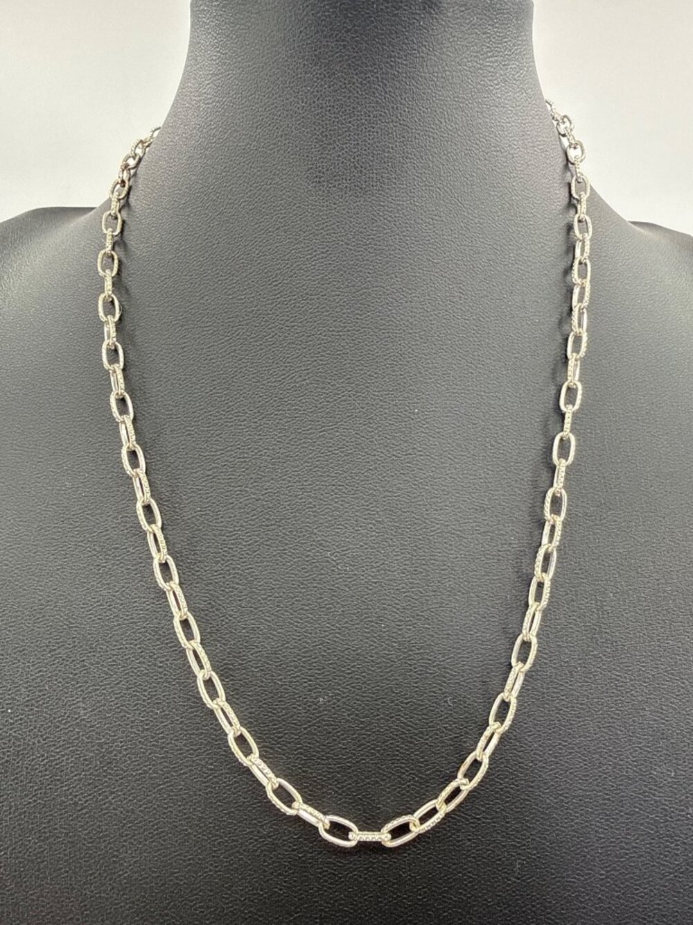 Silvertone Paperclip Chain Necklace Elongated Link Edgy Minimalist